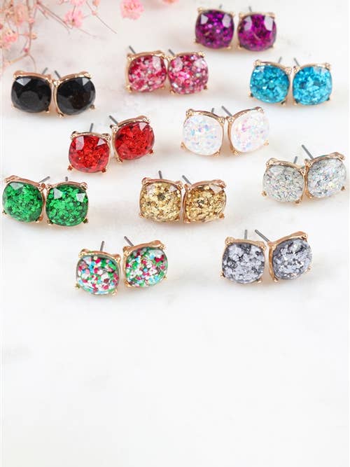 Sparkling Glitter Epoxy Stud Earrings - Fashion and Elegance for wholesale by MYS Wholesale Inc