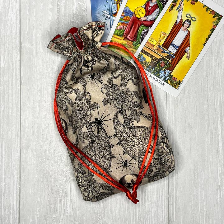 Red Skull Tarot Card Bag for wholesale by Threads of Tarot