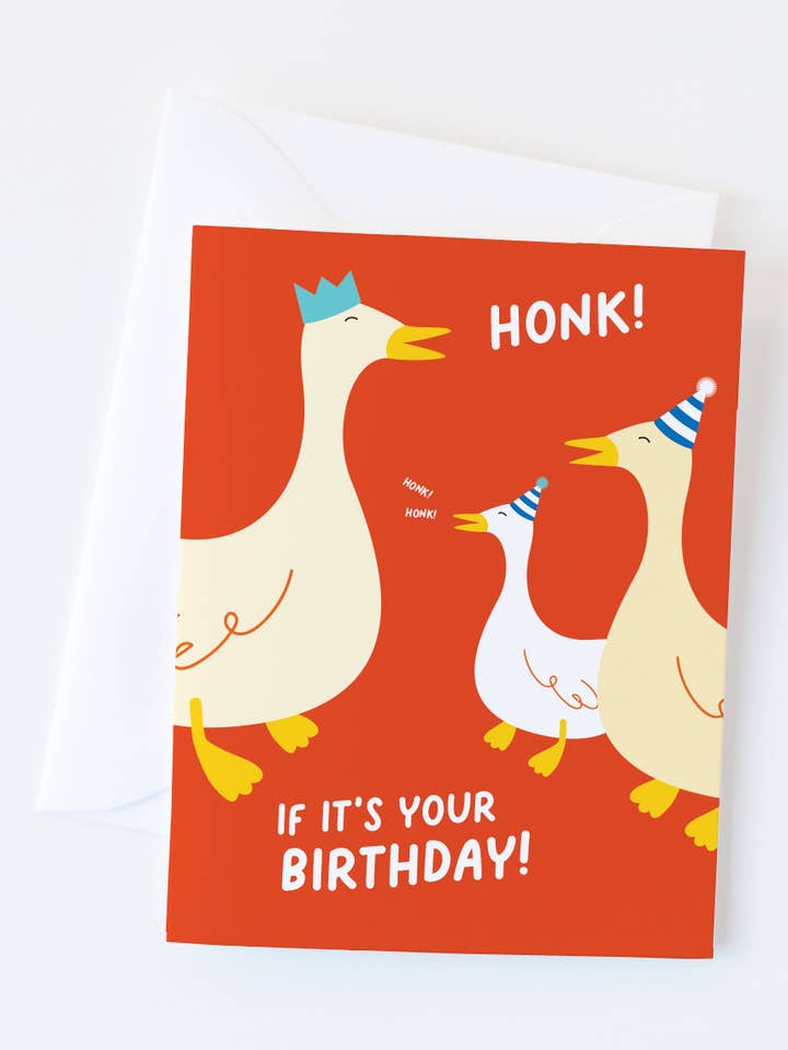 Biglietto di compleanno Honk | Biglietto di auguri Party Geese per la vendita all'ingrosso da parte di Graphic Anthology Greeting Cards