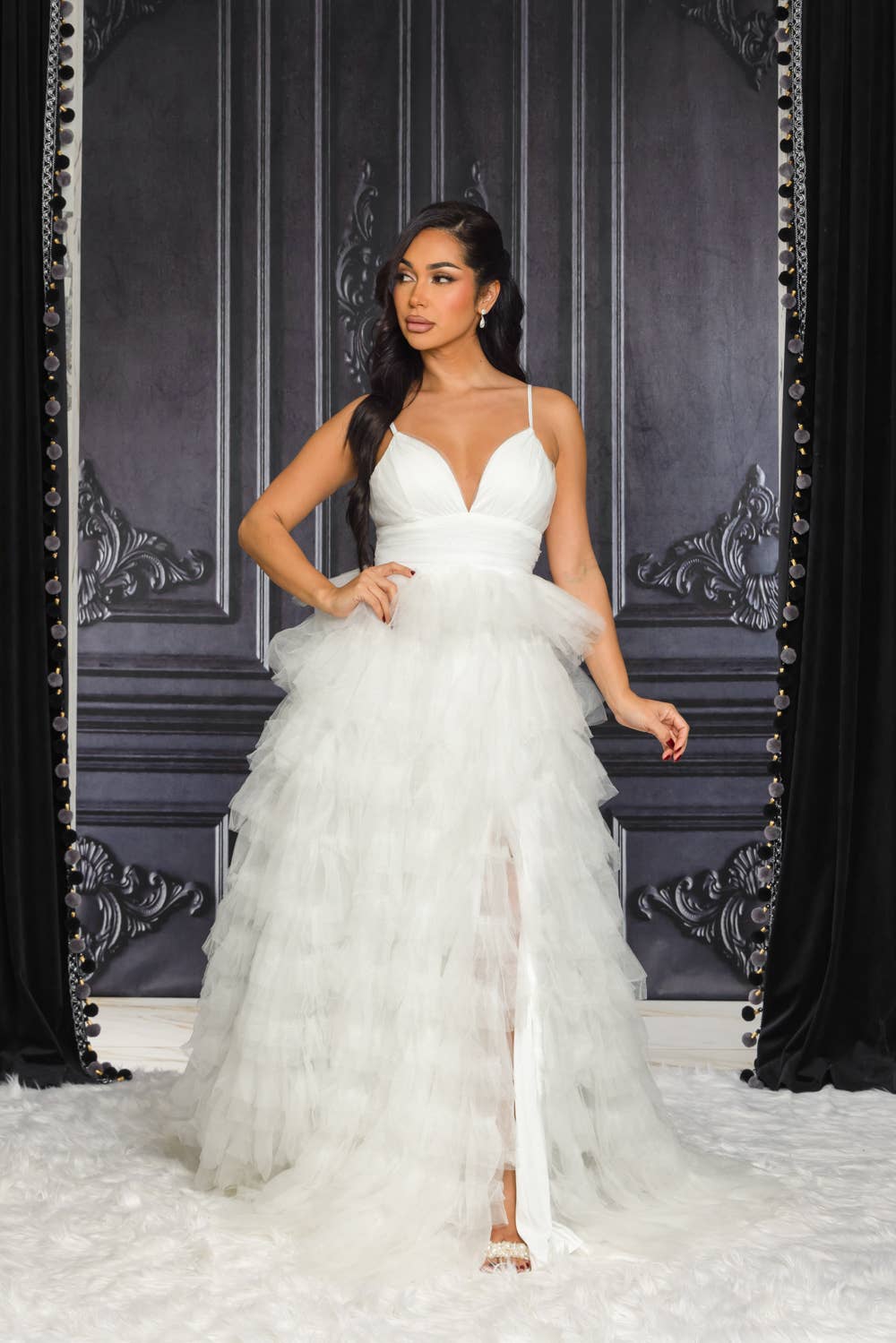 RICARICA INC. – wholesale Gown – Women's – 9486-SOLID COLOR TULLE MAXI DRESS WITH RUFFLED SKIRT8