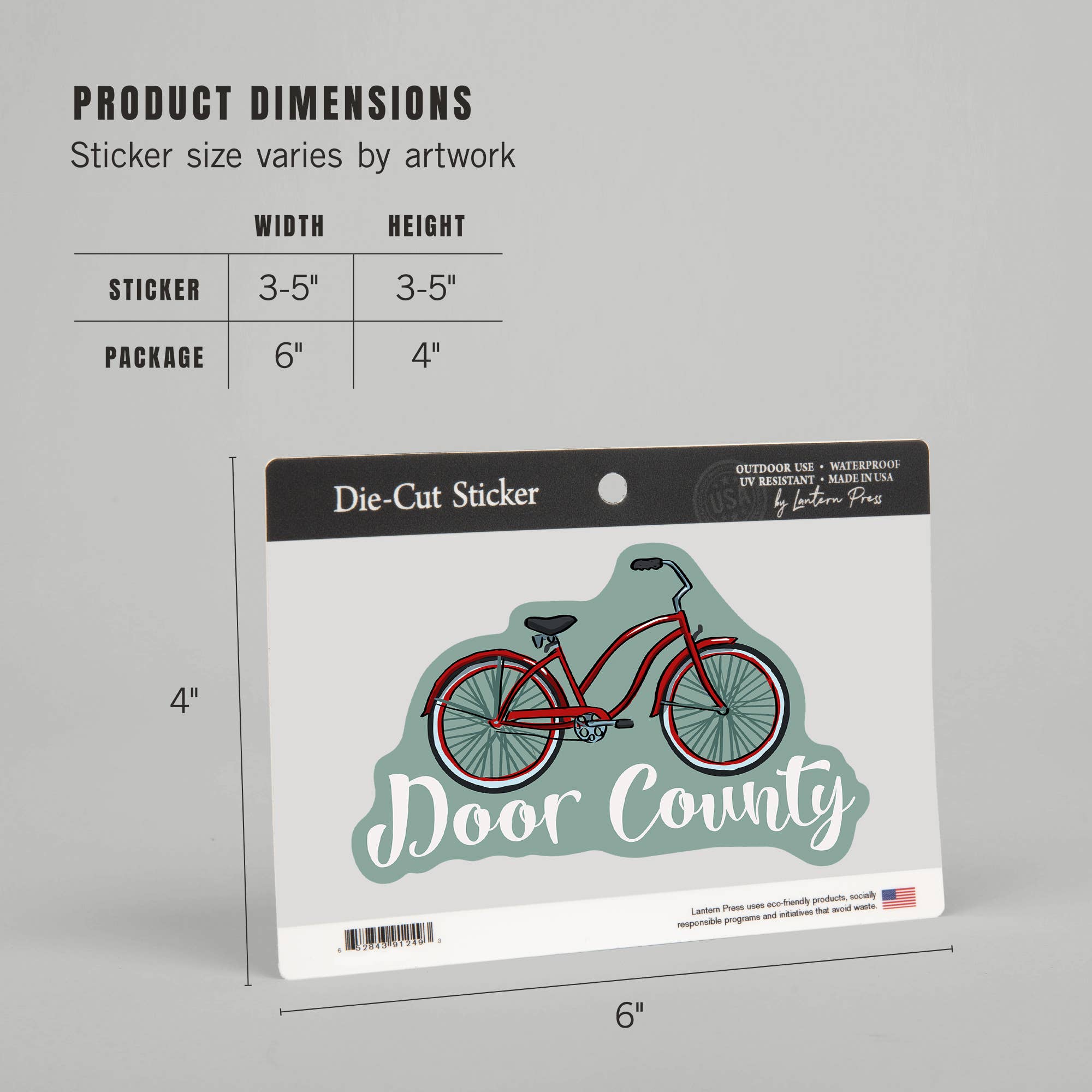 Lantern Press - Vente Autocollant - AUTOCOLLANTS pour vélo Beach Cruiser Door County, Wisconsin4