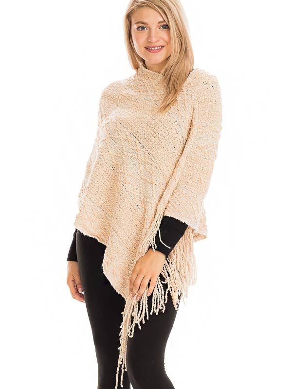 Cap Zone - Wholesale Poncho - Women's - Diamond Knit Plush Like Poncho