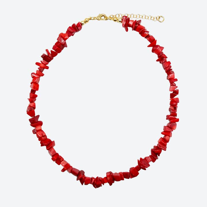 The Juliana - Red Bamboo Coral Nugget Beaded Necklace for wholesale by London Crafted