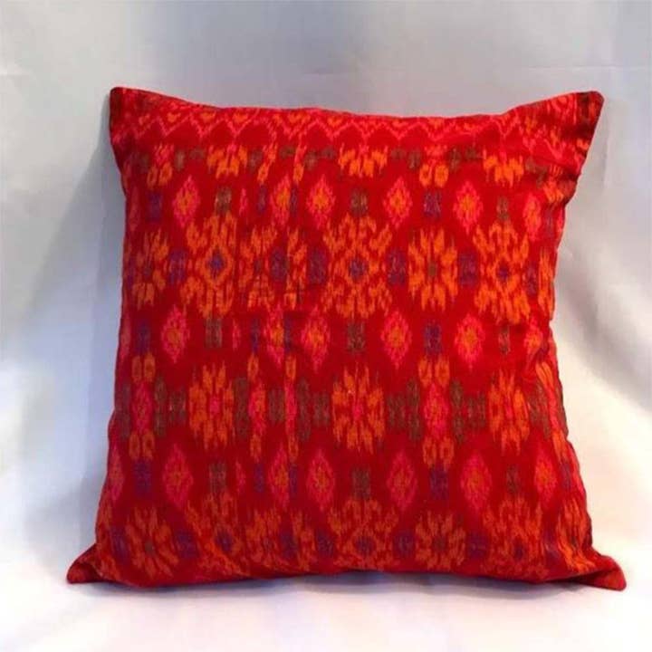 Batik Pillow Cover, Red. Handwoven, Cover Only with No Insert. 20 inches, Burgundy for wholesale by Kasih Co-op