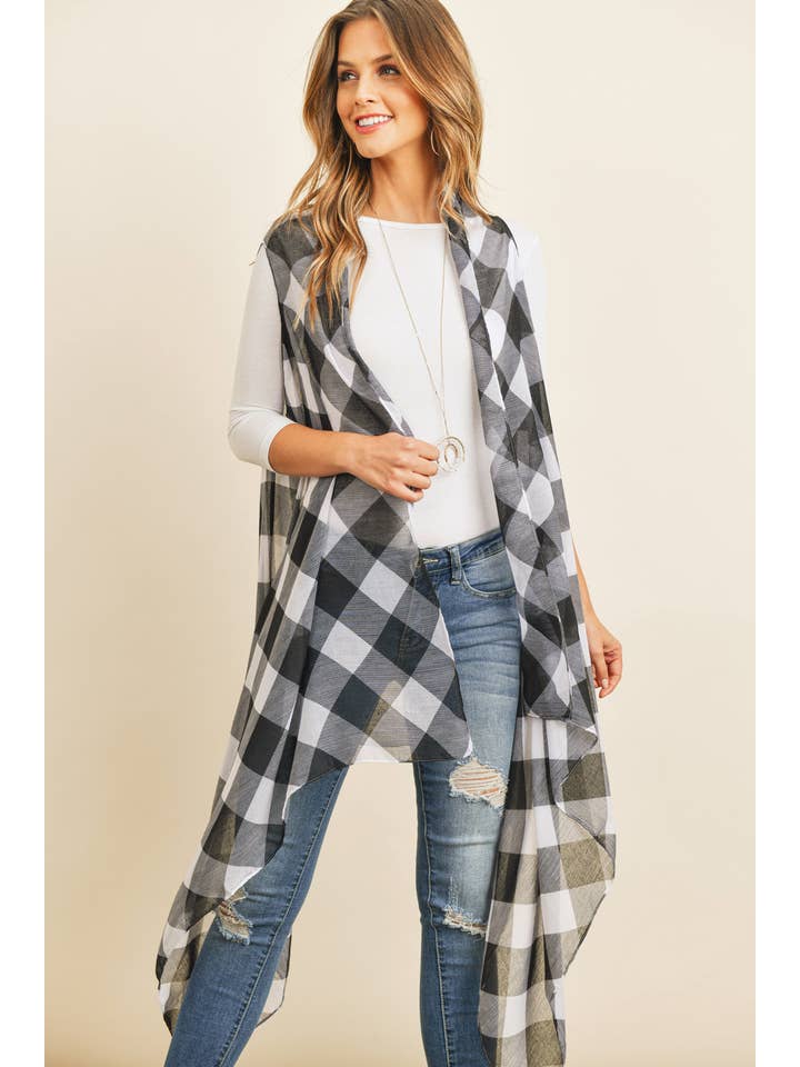 MYS Wholesale Inc - Vente Cardigan – femme - Cardigan semi-transparent à carreaux jusqu'aux genoux7