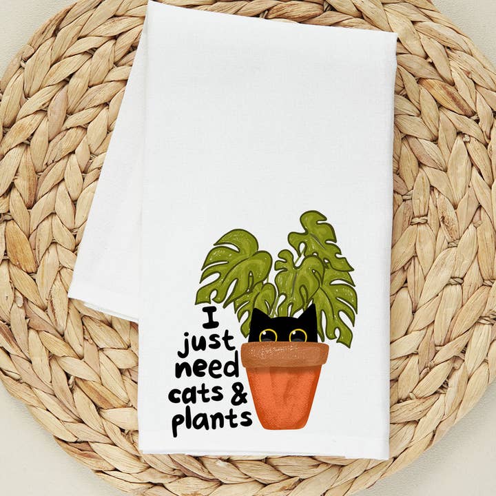 Ich brauche nur Katzen und Pflanzen - Süßes lustiges Katzen-Geschirrtuch für den Großhandel von House Of Rodan