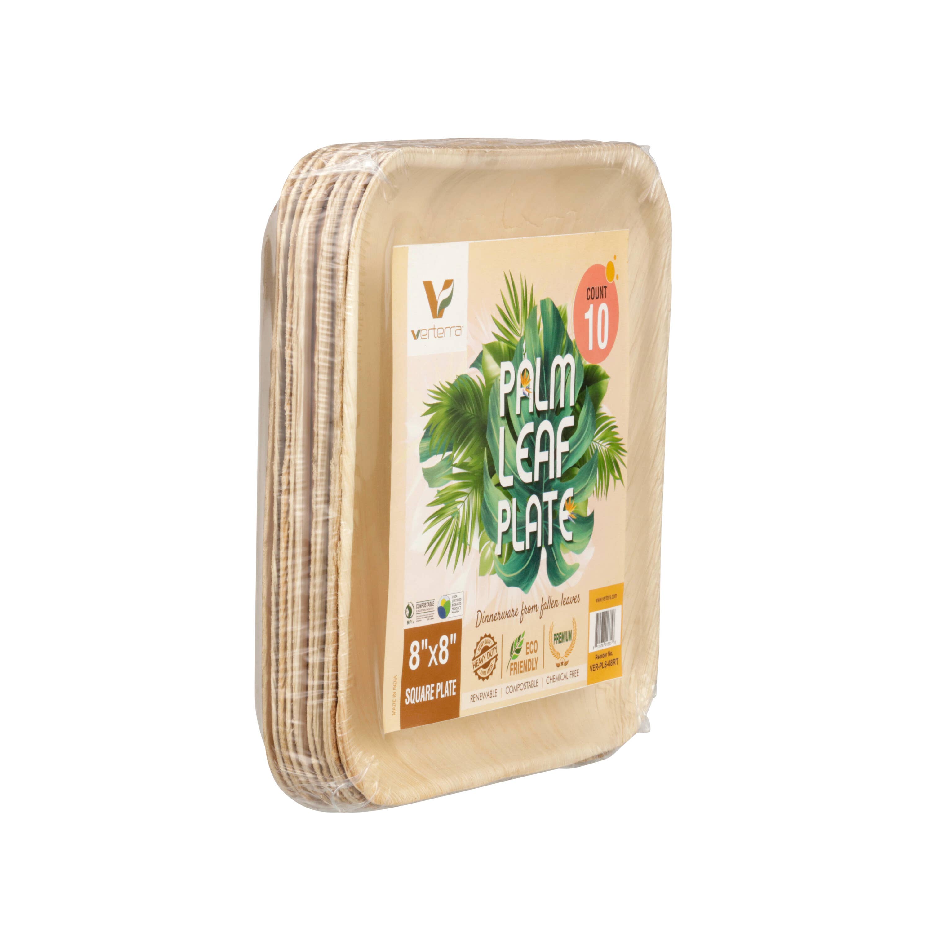 VerTerra Dinnerware - Wholesale Disposable Plate - 8" x 8" VerTerra Square Palm Leaf Plates2