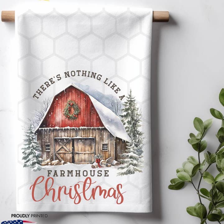 Red Barn Farmhouse White Christmas for wholesale by ADDLE iNK