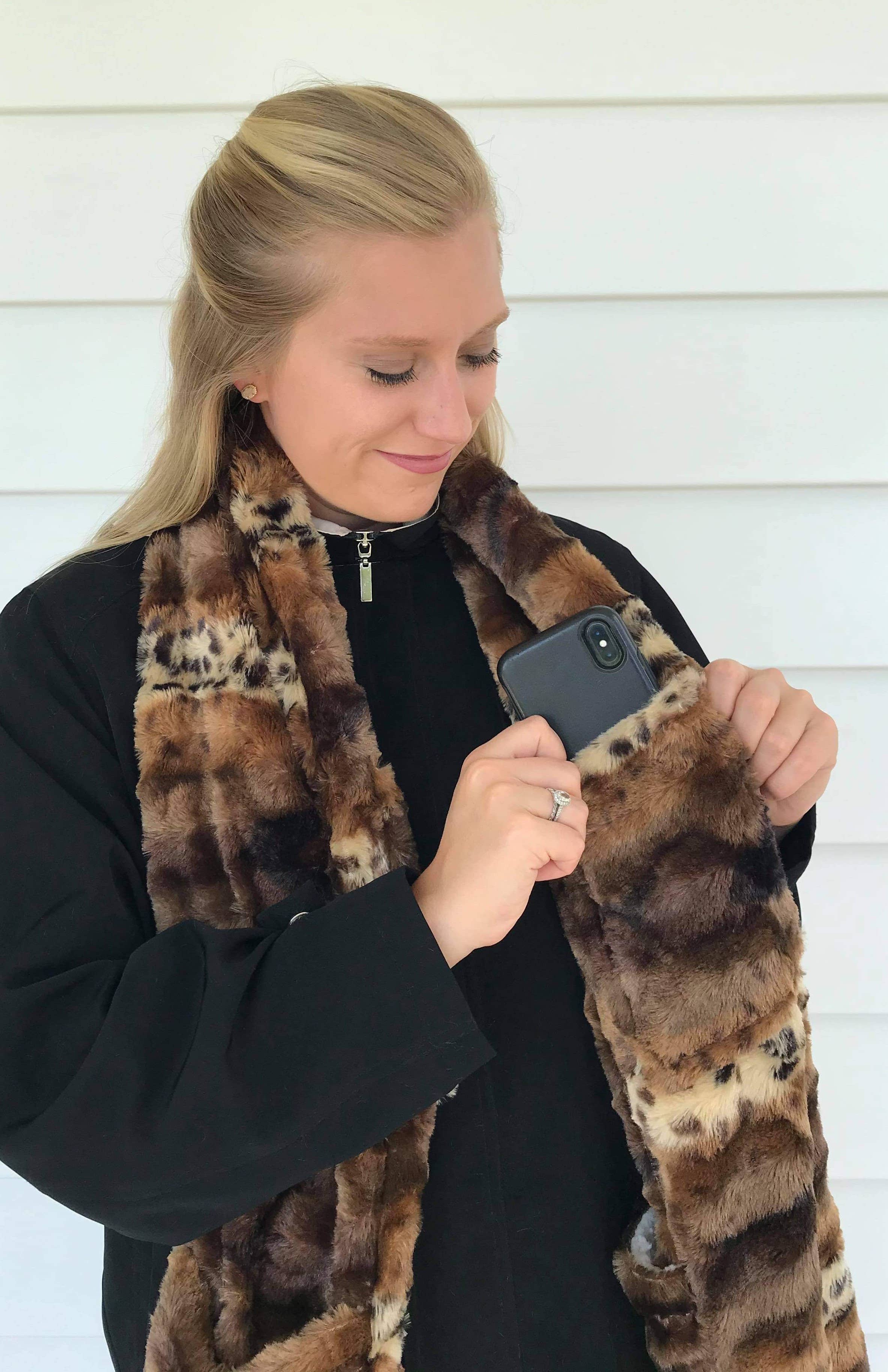 Duke Imports - Wholesale Scarf - Women's - "Leopard Stripe" Faux Fur Pocket Scarf1