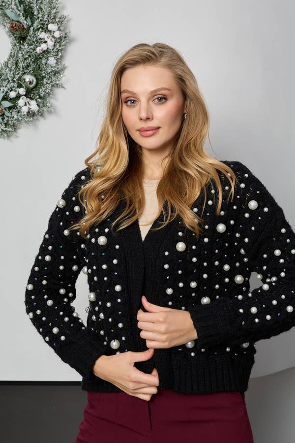 SAACHI – Großhandel Strickjacke – Damen – Deco-Perlen-Strickjacke mit Zopfmuster10