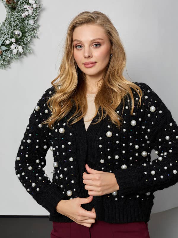SAACHI – Großhandel Strickjacke – Damen – Deco-Perlen-Strickjacke mit Zopfmuster10