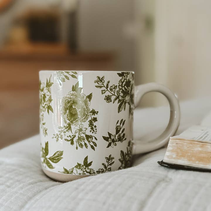 Sweet Water Decor – wholesale Coffee mug – Green Delft Stoneware Coffee Mug - Spring Home Decor