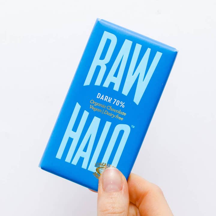 Dark 70% Organic Vegan Chocolate 35g (Case of 10) for wholesale by Raw Halo
