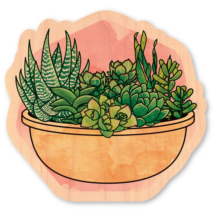 Wood Sticker - Watercolor Succulents for wholesale by Morris Magnets