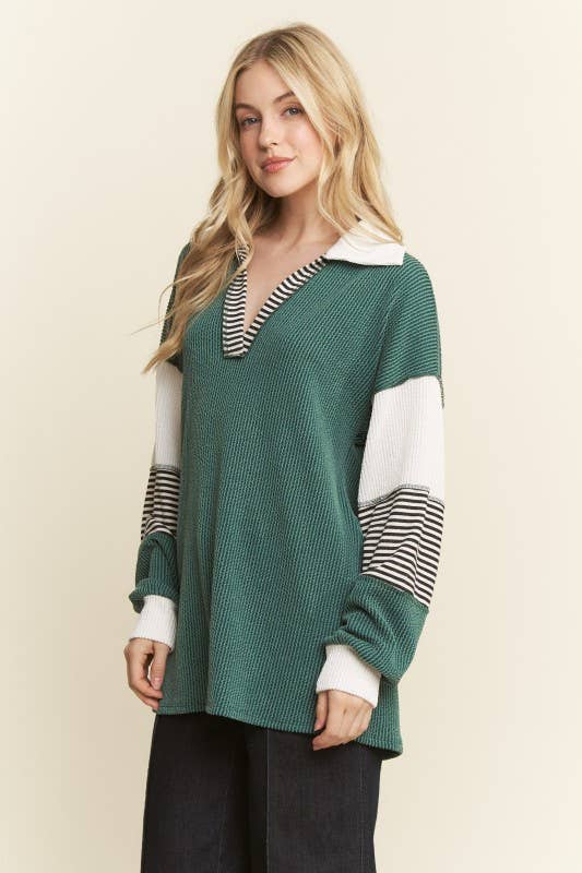 HEIMISH – Großhandel Tunika – Damen – ET7782-11 FARBBLOCK KRAGEN URBAN RIPPENOBERTEIL0