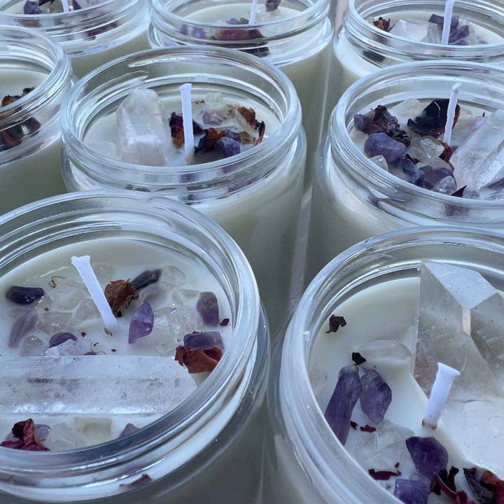 Element Apothecary - Venta al por mayor Velas en tarros - Juego de 9 velas de soja con punta de cuarzo transparente Just Breathe