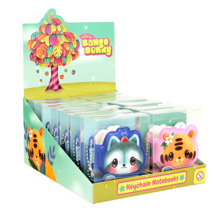 Bangoberry - Pufnøgleringsnotesbøger i en display for engroshandel hos Santoro London