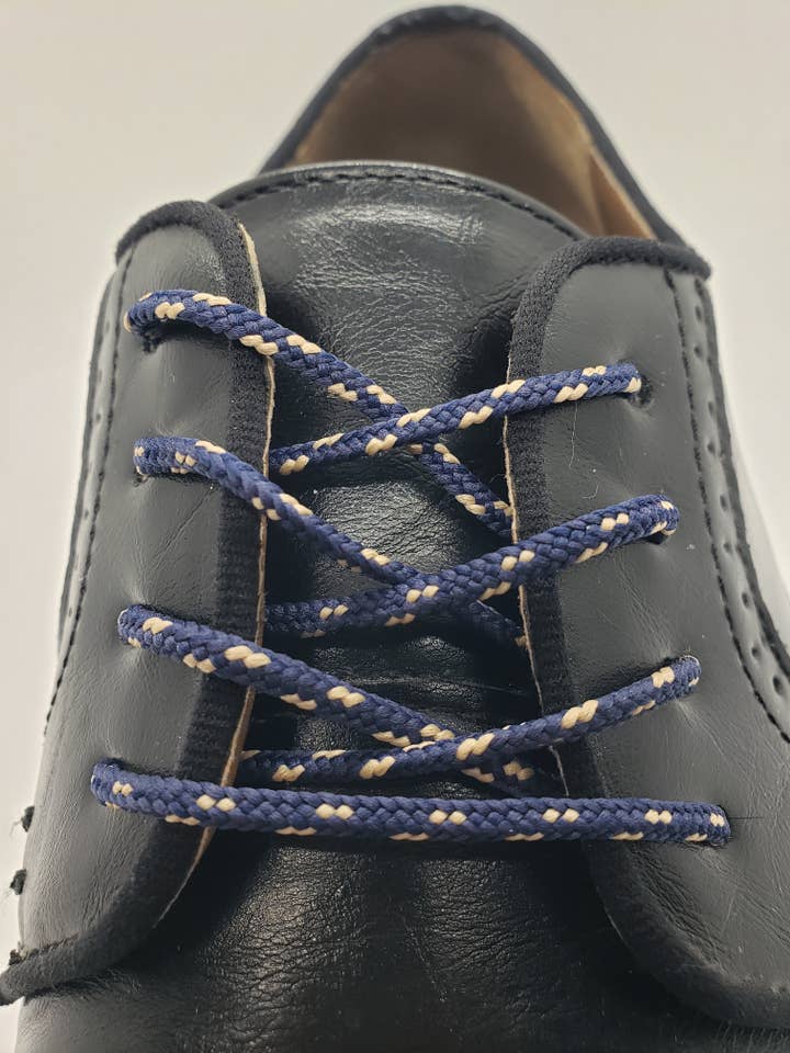 Runde kjole snørebånd - Navy med solbrune accenter for engroshandel hos The Shoelace Factory