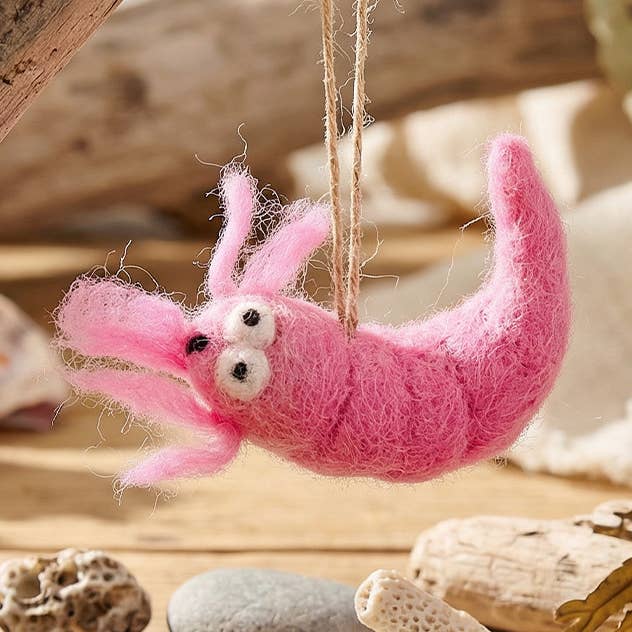 Felt So Good – Ornamento por atacado – Camarão Pascal de feltro feito à mão pendurado decoração biodegradável0