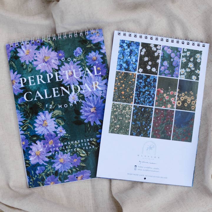 WLDFLWR Studio - Venta al por mayor Calendario - Calendario Perpetuo Floral, Calendario de Cumpleaños, Calendario de Pared