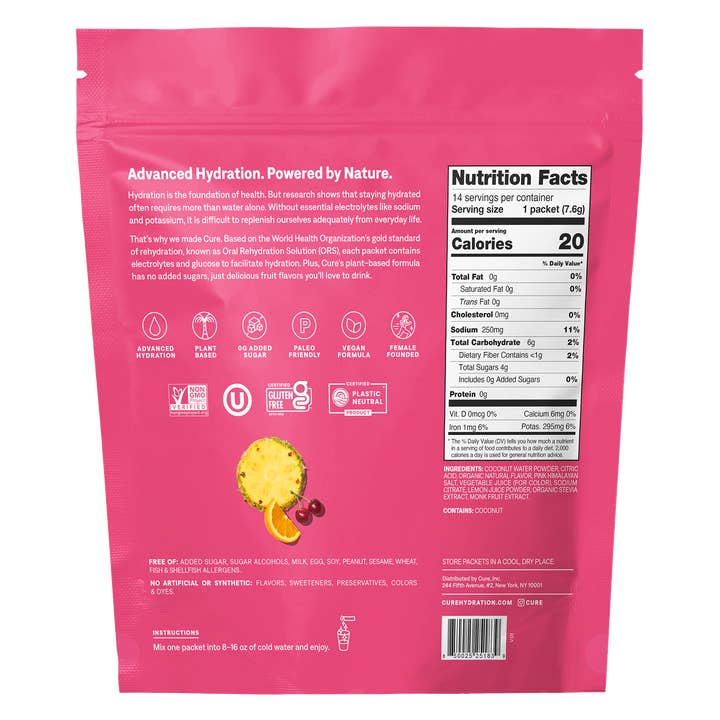 Cure Hydration - Wholesale Powdered Health Drink - Hydrating Electrolyte Drink Mix - Tropical Punch