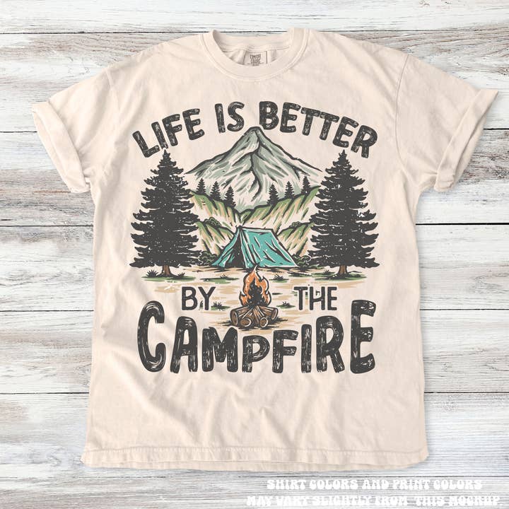 Retro Life Is Better By The Campfire Camping Shirt - Printed On Comfort Colors for wholesale by Madi Moosh