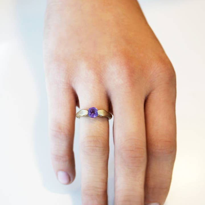 Double Headed Snake Ring in Brass with Brass with Amethyst and Diamonds for wholesale by Michelle Chang