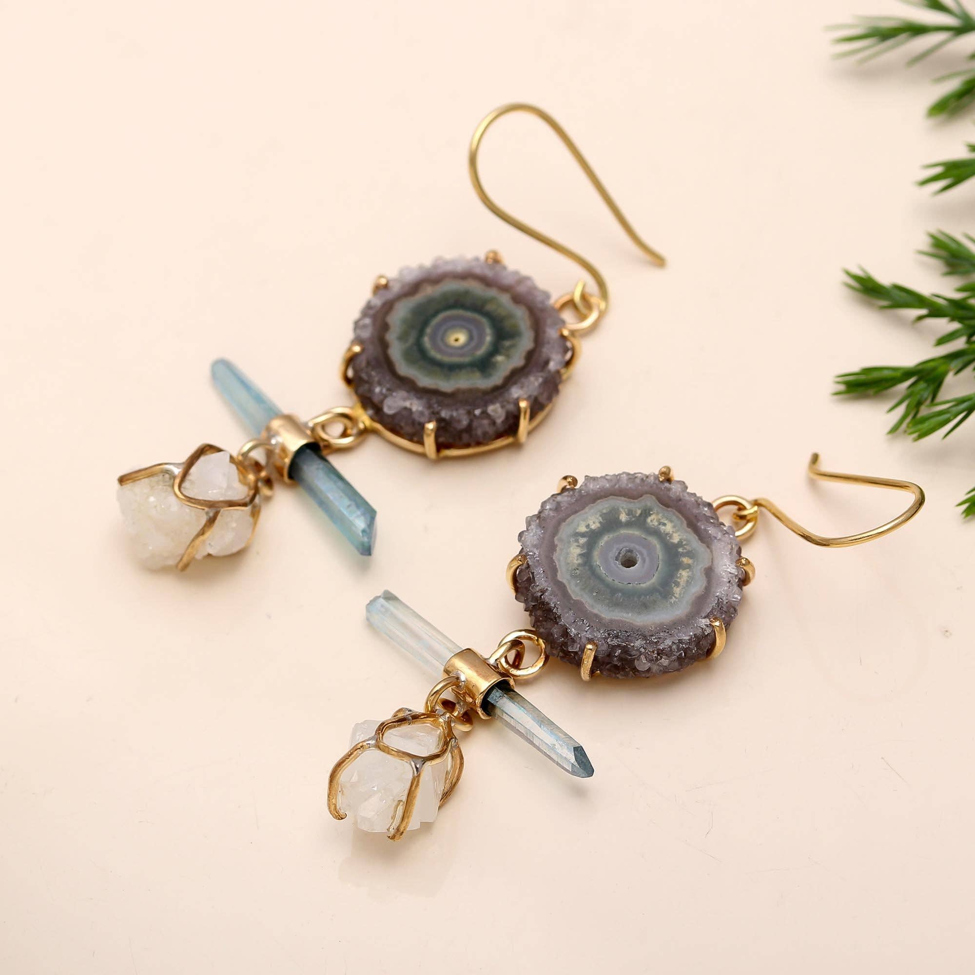 AG 925 JEWELLERY - Wholesale Dangle Earrings - Amethyst Stalactite Drusy Drops in Sterling Silver/ Brass1