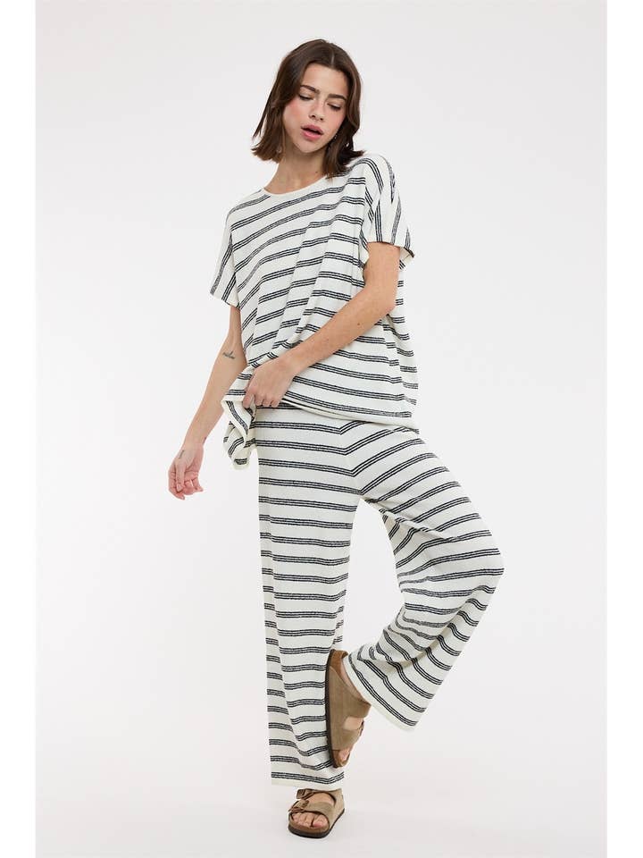 STRIPED KNIT SWEATER TOP AND PANTS SET / WL25-12183 for wholesale by Wishlist Apparel
