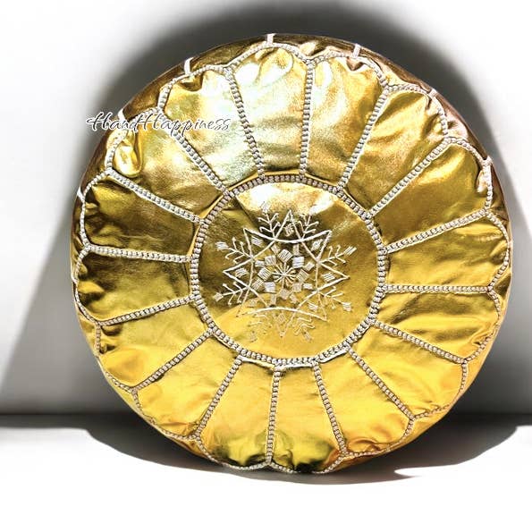 Golden Faux Leather Moroccan Pouf – Decorative Cushion for wholesale by HandHappiness