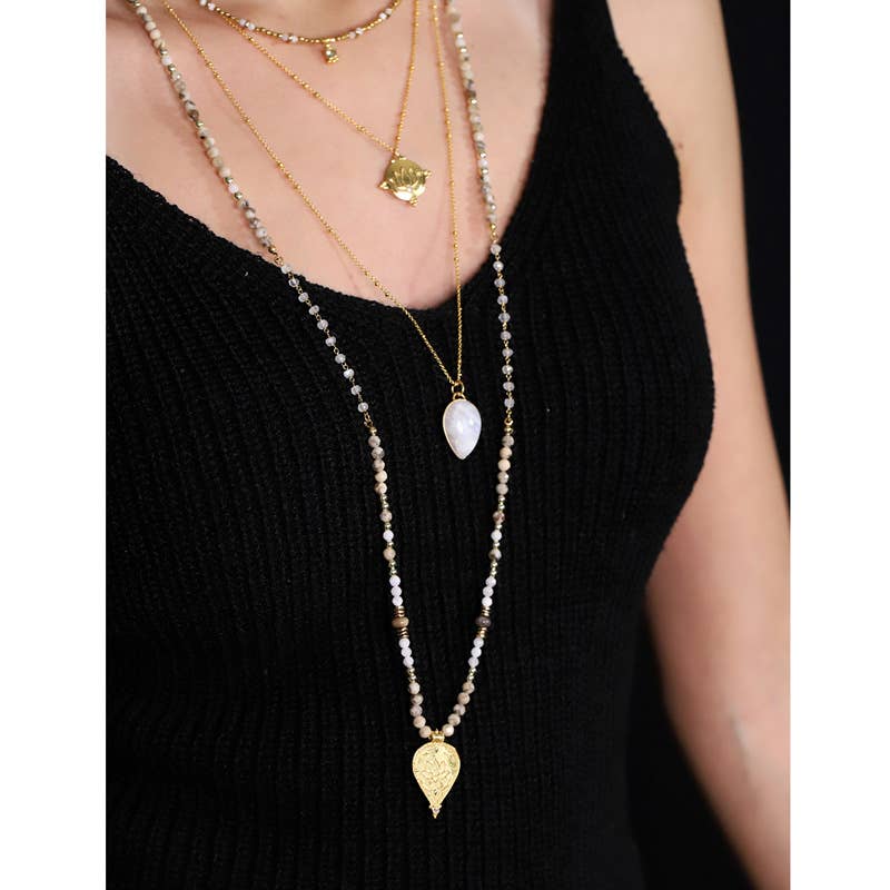 MOONSOON - Wholesale Pendant/Charm Necklace - Lotus Necklace Labradorite Moonstone.5