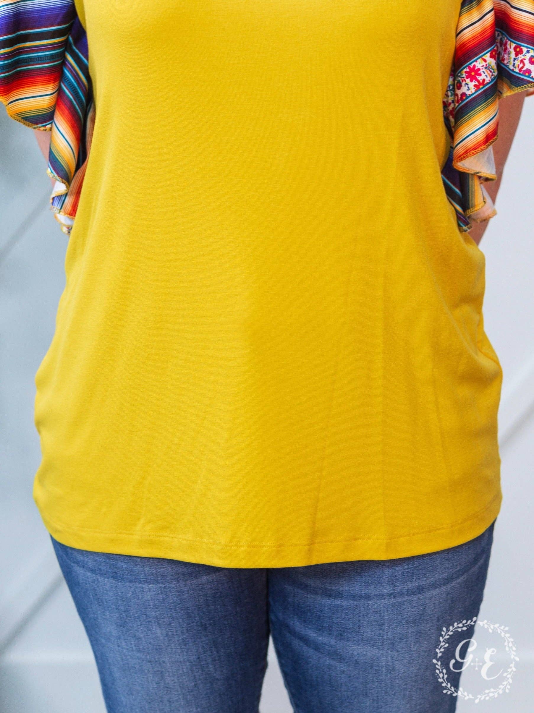 Moutarde Haut à volants Serape Sunrise Mustard en vente sur Faire3