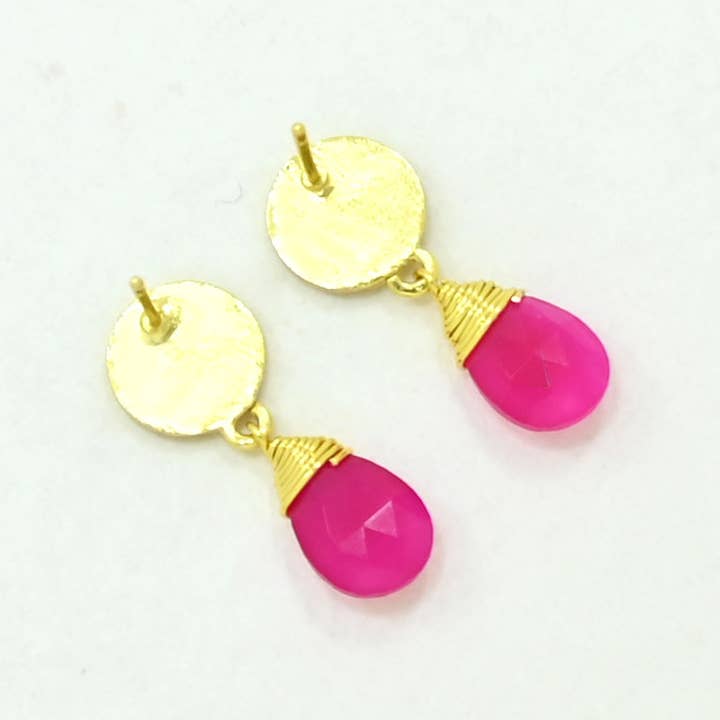 Schmuckoo Berlin - Wholesale Dangle Earrings - Abigail Earring Gold Plated - Pink Fuchsia Onyx