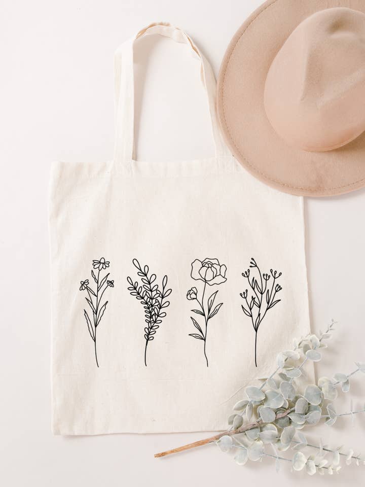 Wildflowers Floral Canvas Tote Bag for wholesale by Ivory Honey Designs