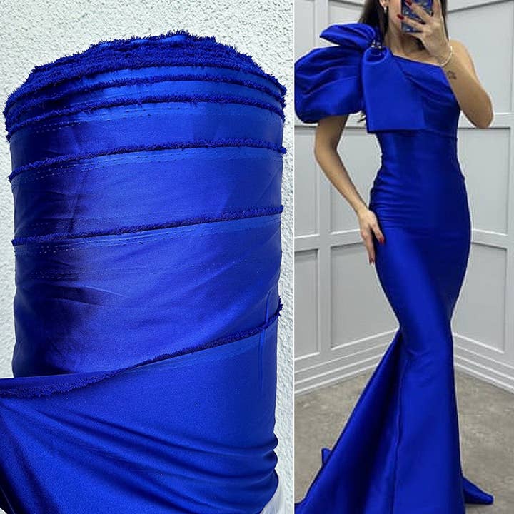 GalaTextile - Wholesale Fabric - Royal Blue Luxury Silky Satin Fabric By Yard, Spandex Deep Blue Bridal Fabric for Dresses Bows, Lingerie, Nightgowns, Blouses, Best Price7