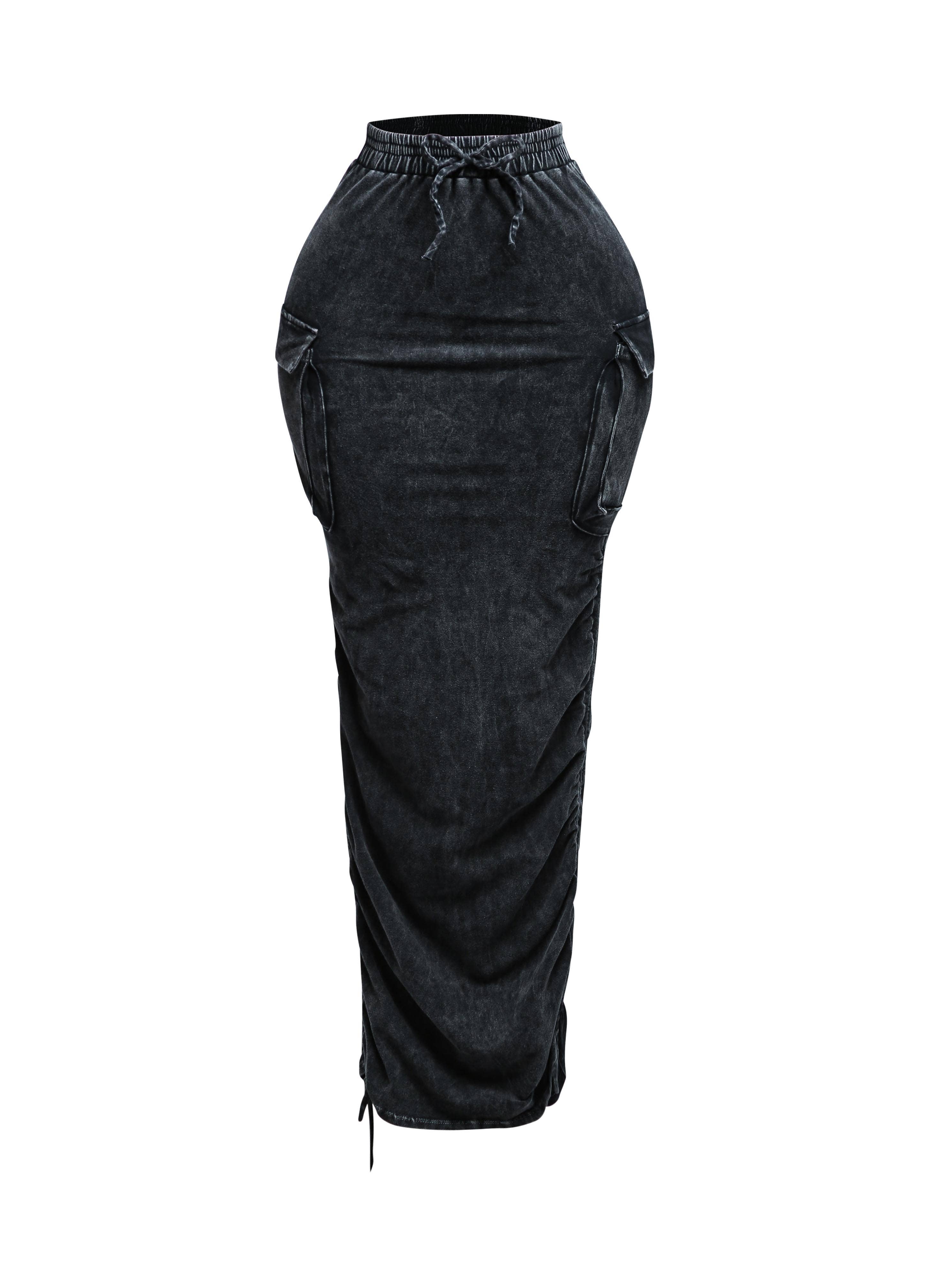 GRÅ PLUS SIZED Mineraltvättad kjol med dragsko för wholesale på Faire5