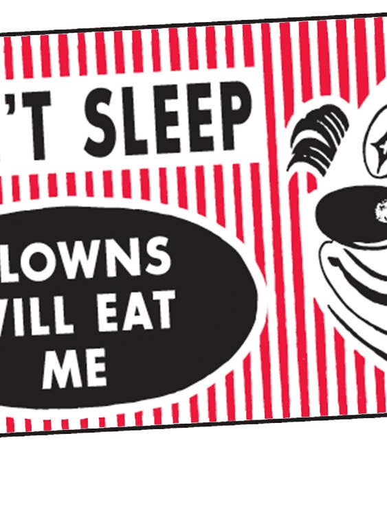 Sticker-Can’t sleep, clowns will eat me. for wholesale by Ephemera