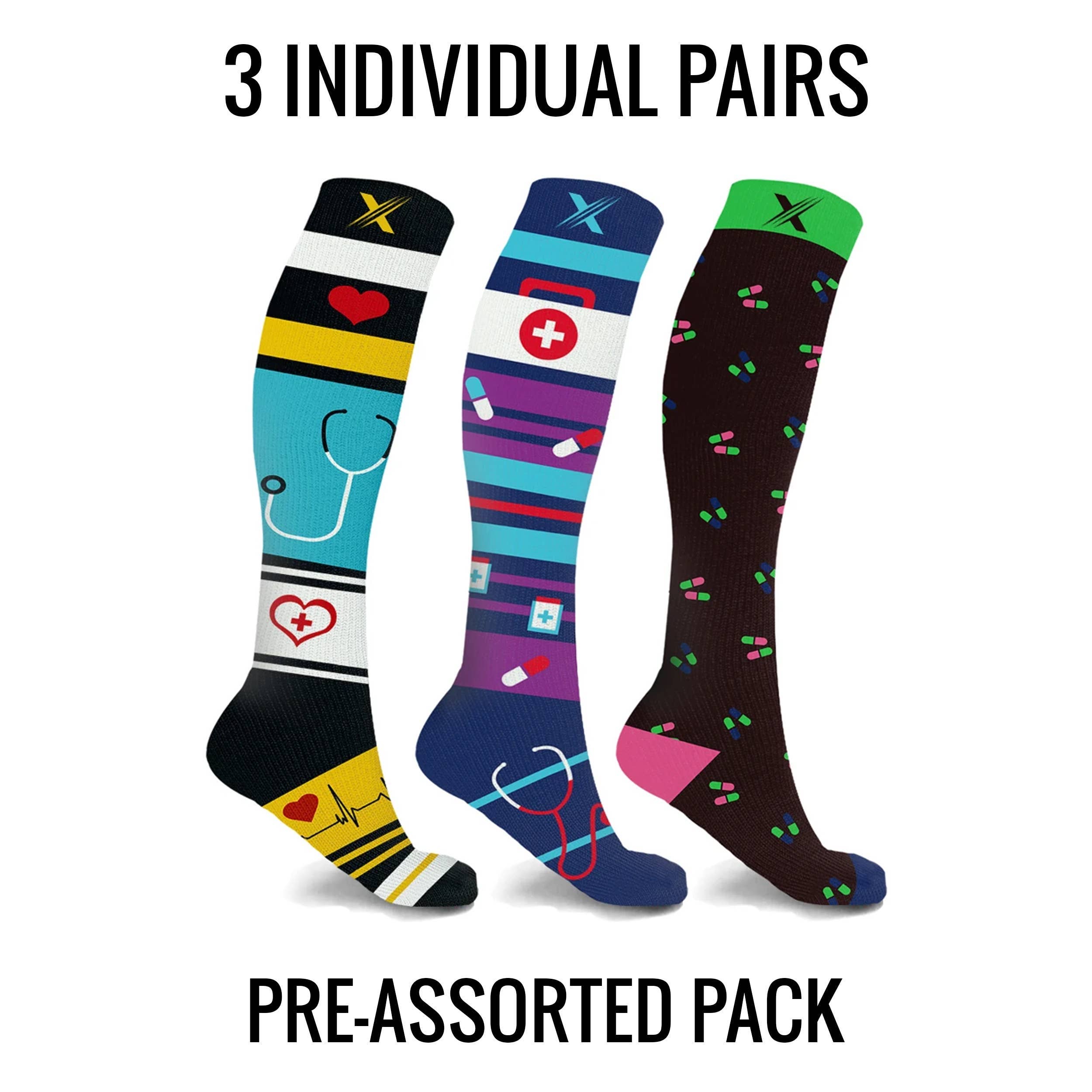 The American Gift Company (TAGCO) - Vendita all'ingrosso Calzini - Unisex - Calze a compressione ispirate alle infermiere THERA RX - 3 modelli assortiti3