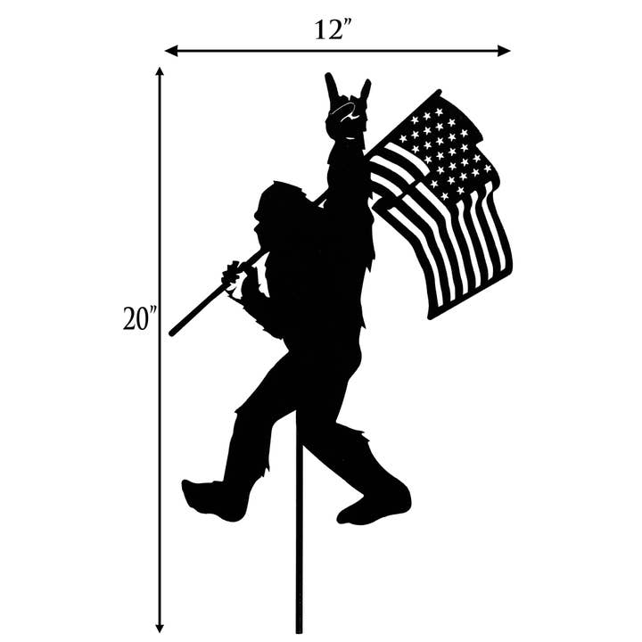 SWEN Products - Wholesale Garden/Lawn Stake - BIGFOOT SASQUATCH WITH FLAG Metal Yard Stake