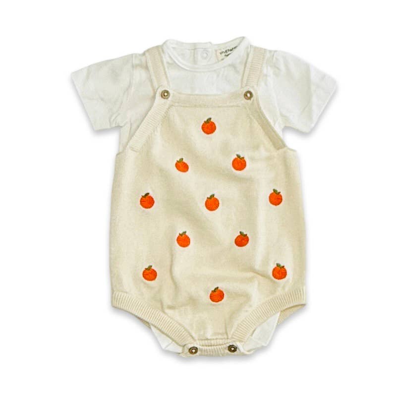 Sweet Cream Orange Embroidered Knit Baby Romper Set (Organic Cotton) for wholesale on Faire
