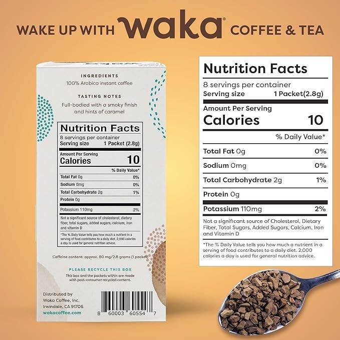 Waka Coffee & Tea - Wholesale Instant Coffee/Espresso - Dark Roast Single-Serve Premium Instant Coffee 8 ct Box5