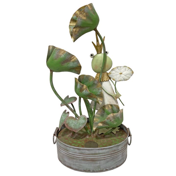 Metal Frog on Leaves Bucket Fountain for wholesale by Continental Art Center