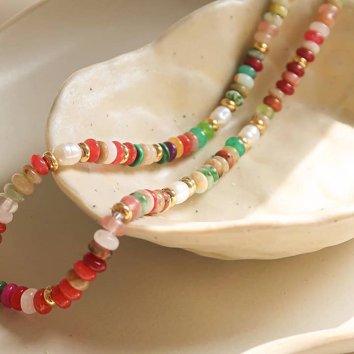 Multi Colored Sunny Non-Tarnish Boho Color Beaded Necklace for wholesale on Faire