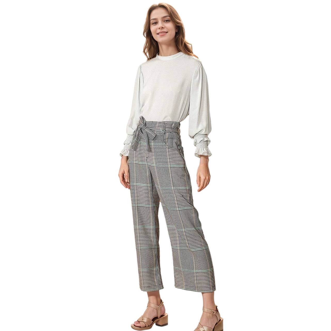 Robin K – Großhandel Hose – Damen – Nurodes karierte Hose mit Taillenbund in Fall Glen1