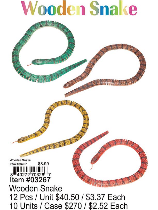 Wooden Snake for wholesale by Puka Creations