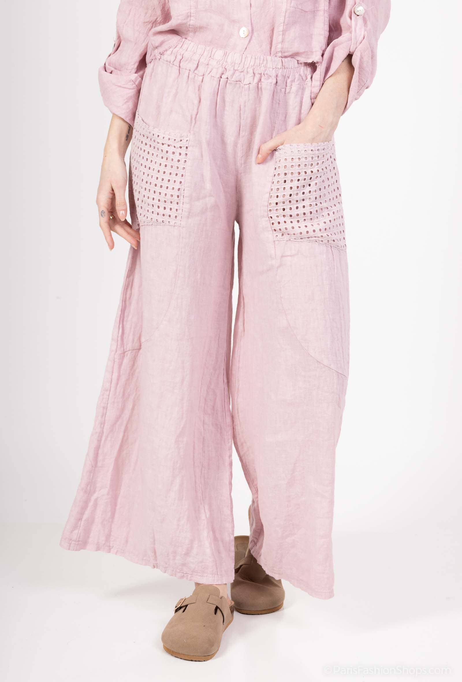 Shyloh - Wholesale Pants - Women's - Linen Trousers with Openwork Pockets 2058036