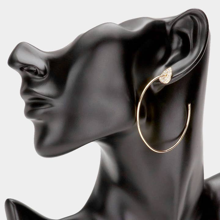 Créoles en métal en laiton ornées de strass en forme de larme pour la vente par Sensibling Corp.