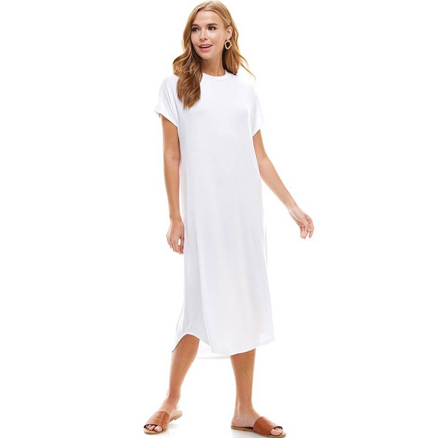 Azules Clothing - Wholesale Dress - Women's - ADM-8252RS Loose fit Crew Neck Hem Midi Dress25