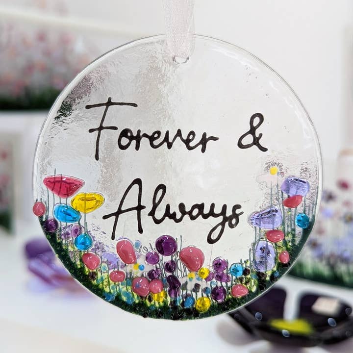 Handmade Fused Glass Hanging Decoration - 'Forever & Always' for wholesale by Pam Peters Designs