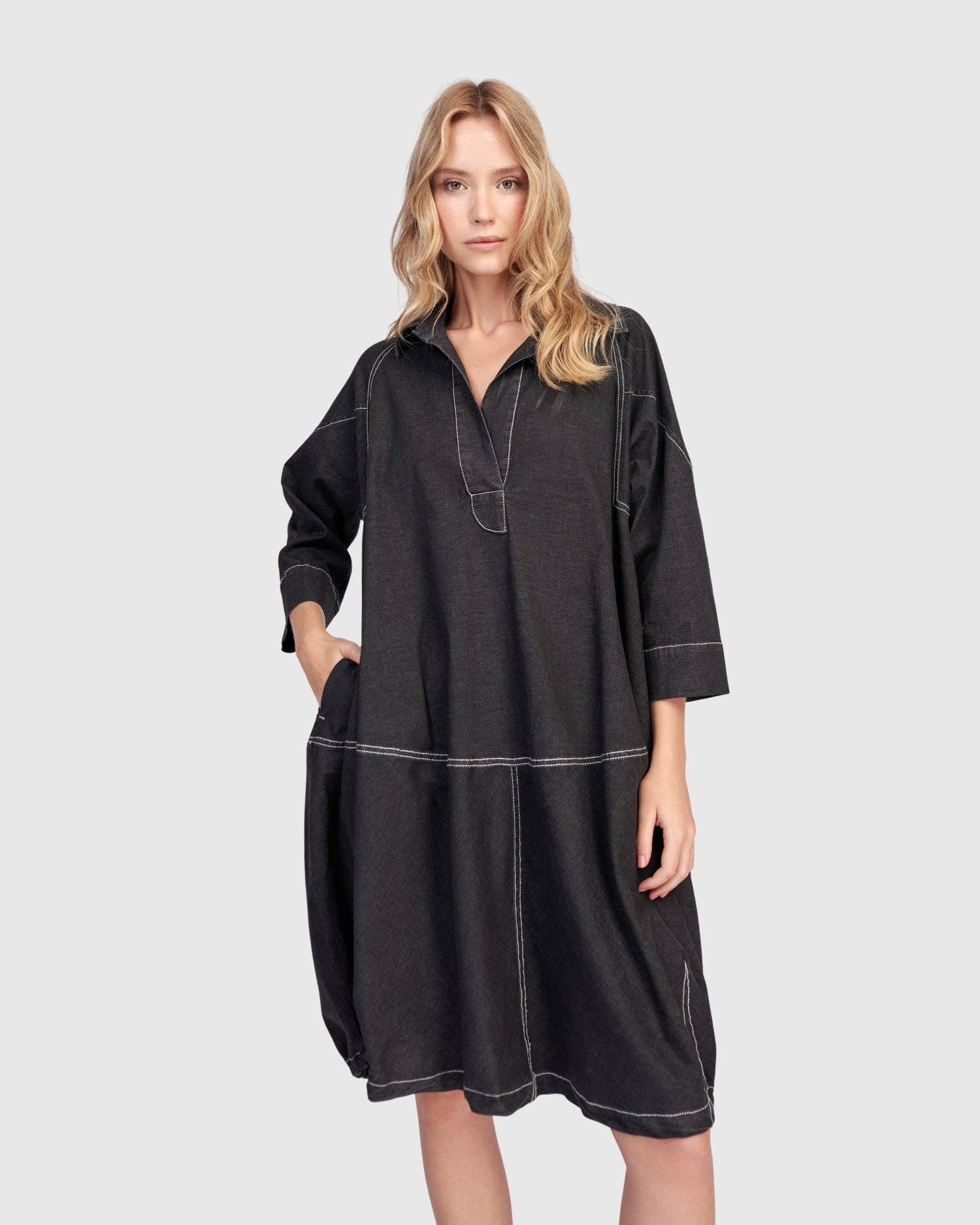 Panama Oversized Shirt Dress, Black Denim for wholesale on Faire2